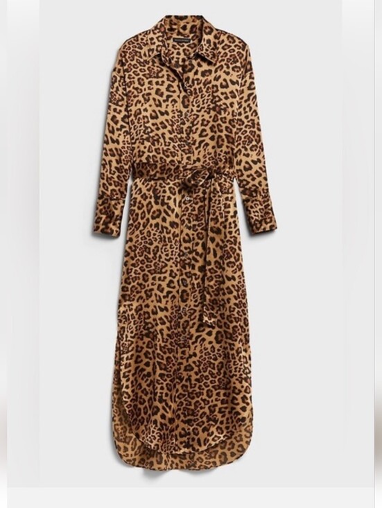 Banana Republic Dresses & Skirts - 100% Silk Banana Republic XL plus Leopard L'AGENCE Long Sleeve MAXI SHIRT DRESS